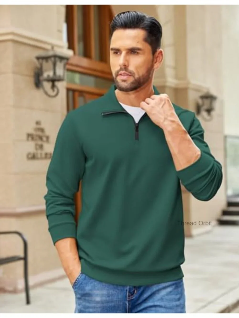 Men's Quarter Zip Pullover Sweatshirt Lightweight Long Sleeve Mock Neck Sweater